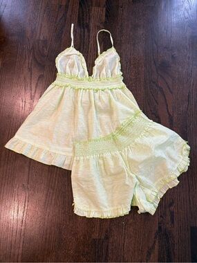 Victoria’s Secret Y2K Pajama Set M Lime Green Zebra Stripe Babydoll Cami Shorts